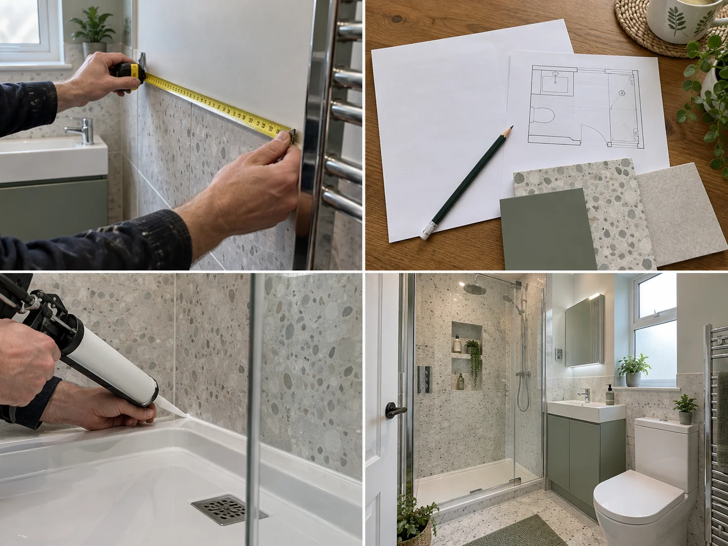 Compact modern shower room with vanity storage
